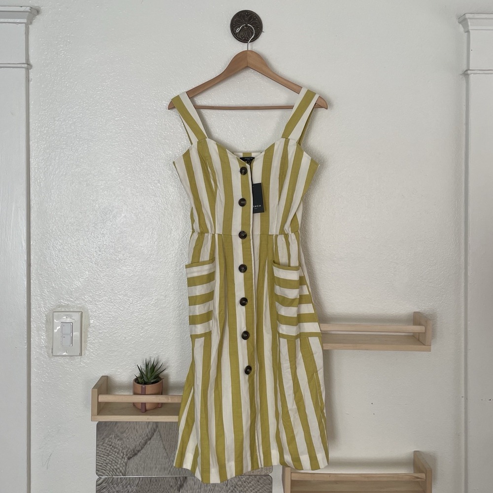 FRNCH Aurela Dress Womens Medium Yellow Stripes